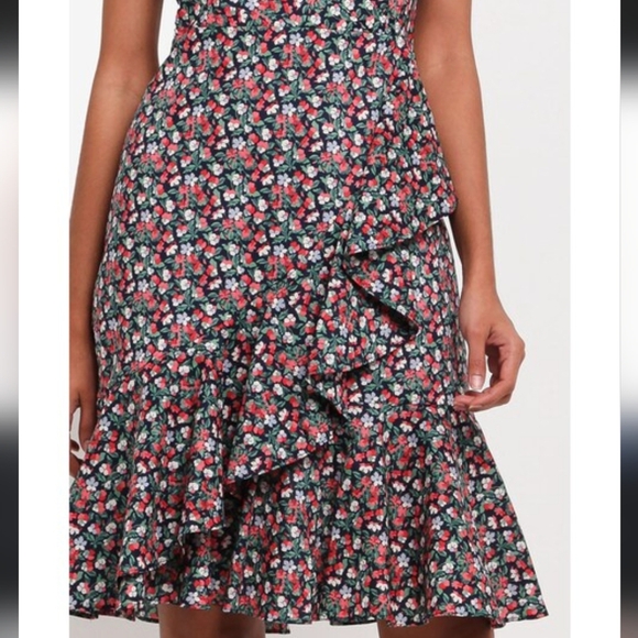 J. Crew Floral Asymmetrical Ruffle Meringue Spaghetti Strap Dress Women's 6 EUC - Picture 2 of 8